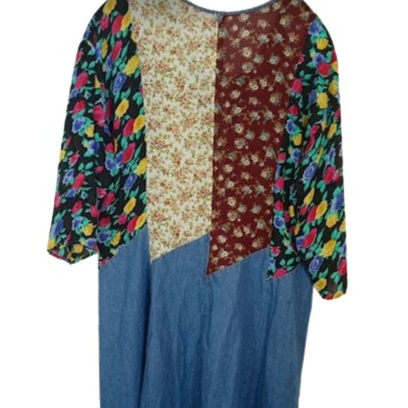 Vintage Chorus Blues Womens Midi Dress Chiffon Floral Patchwork Denim Plus 22W - Picture 4 of 6